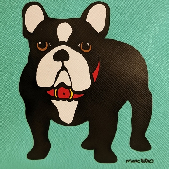 marc tetro Frenchie Large Cosmetic Case Pouch Bag PVC Saffiano Aqua NWT - Picture 3 of 12